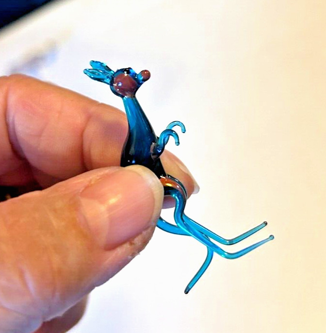 Vintage Kangaroo Figurine Blown Glass Delicate: Blue Murano?