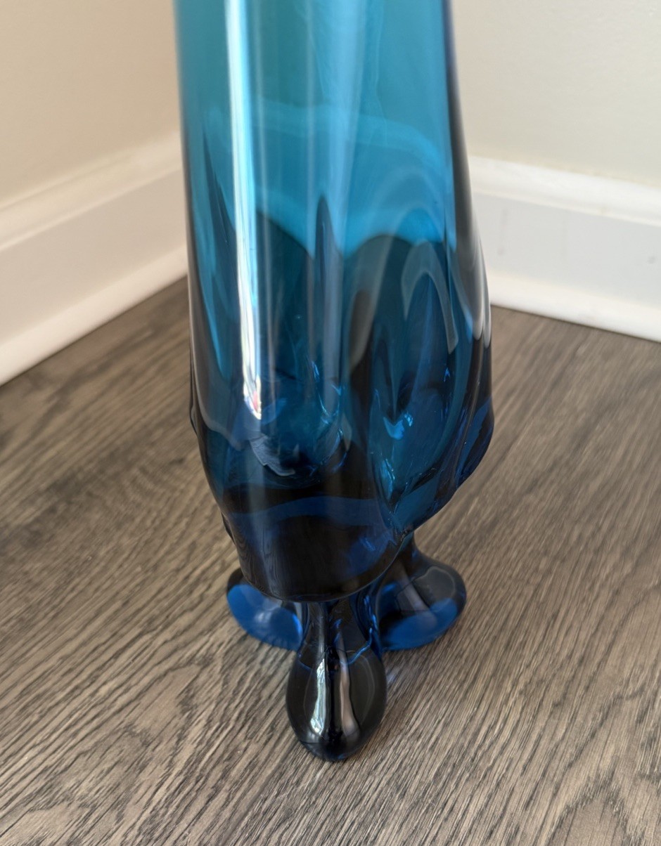 RARE Viking Epic Bluenique Swung Vase Tall 3-Toe Pedestal MCM Art Glass 24.75 In