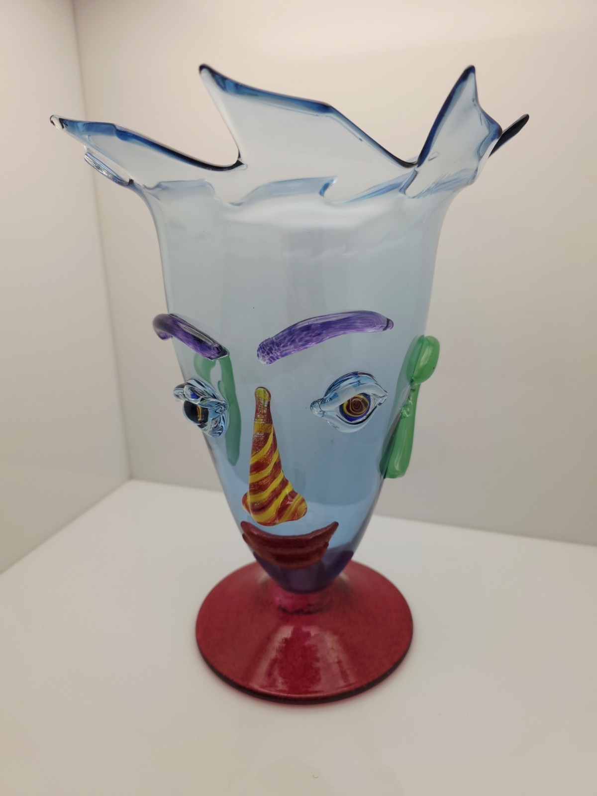 Christopher Belleau 2001 Signed Hand Blown Glass Face Vase Large 11″ Vintage