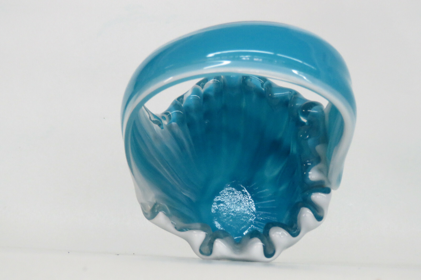 Art Glass Turquoise and White Basket Vase Murano Style 2355B