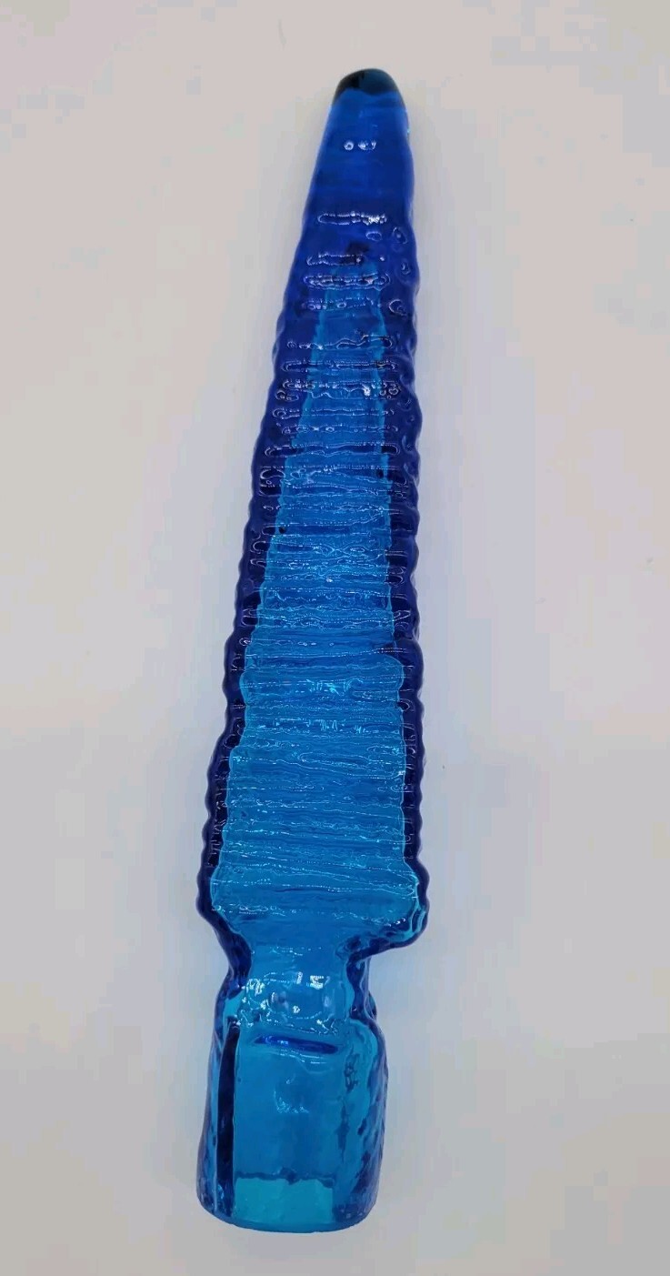 Blenko Turquoise Omnibus Stopper Garden Spear Etched Blenko 2022, FIRST QUALITY