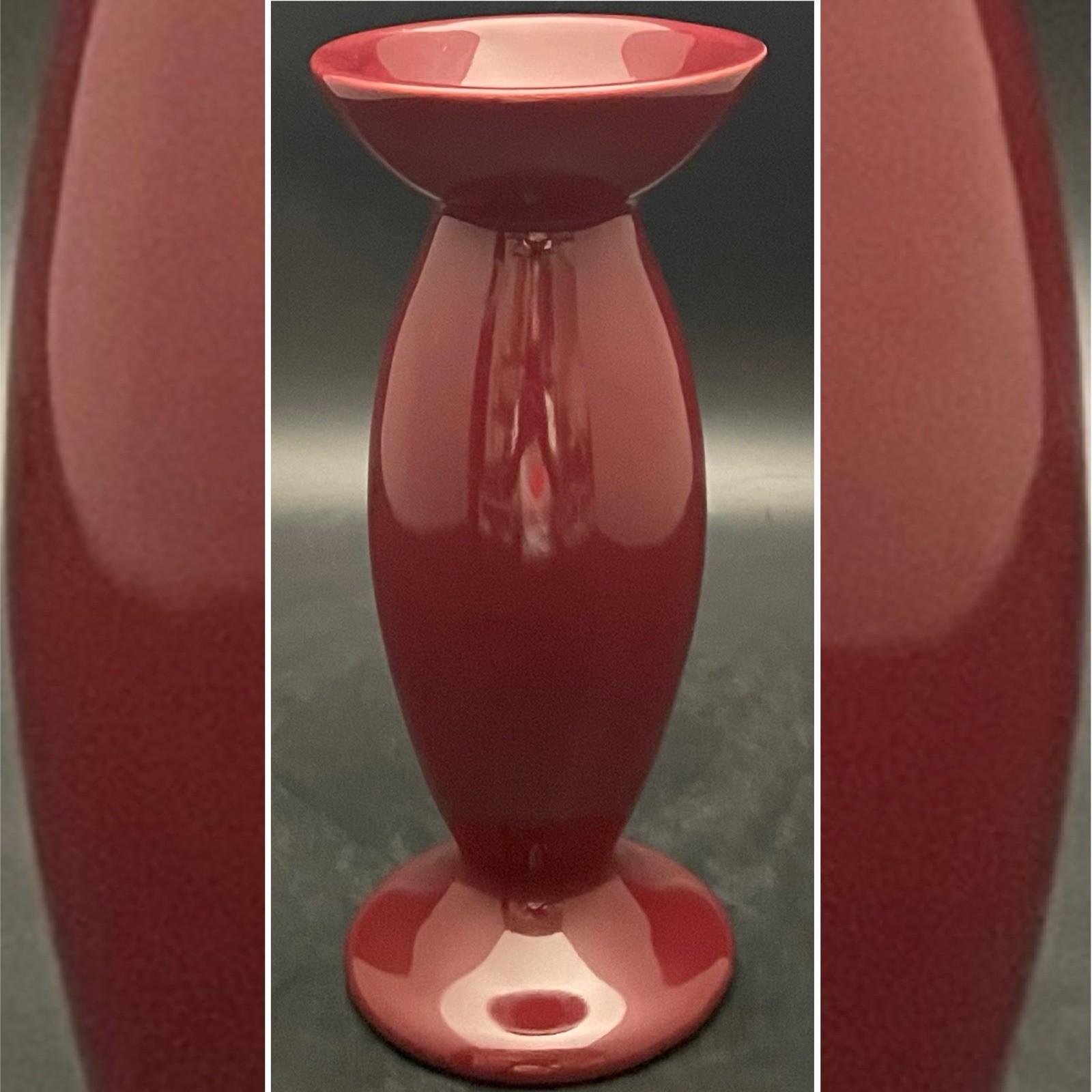 Haeger Potteries Burgundy Modernist Columnar Flower Vase 1999 Made in USA 8″tall