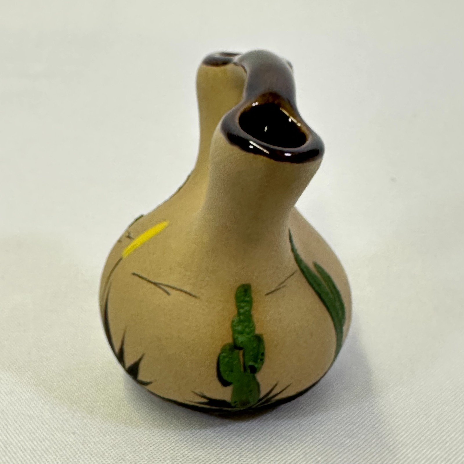 Southwestern Miniature Pottery Vase Saguaro Cactus Hand Painted 3-1/4″ Tall