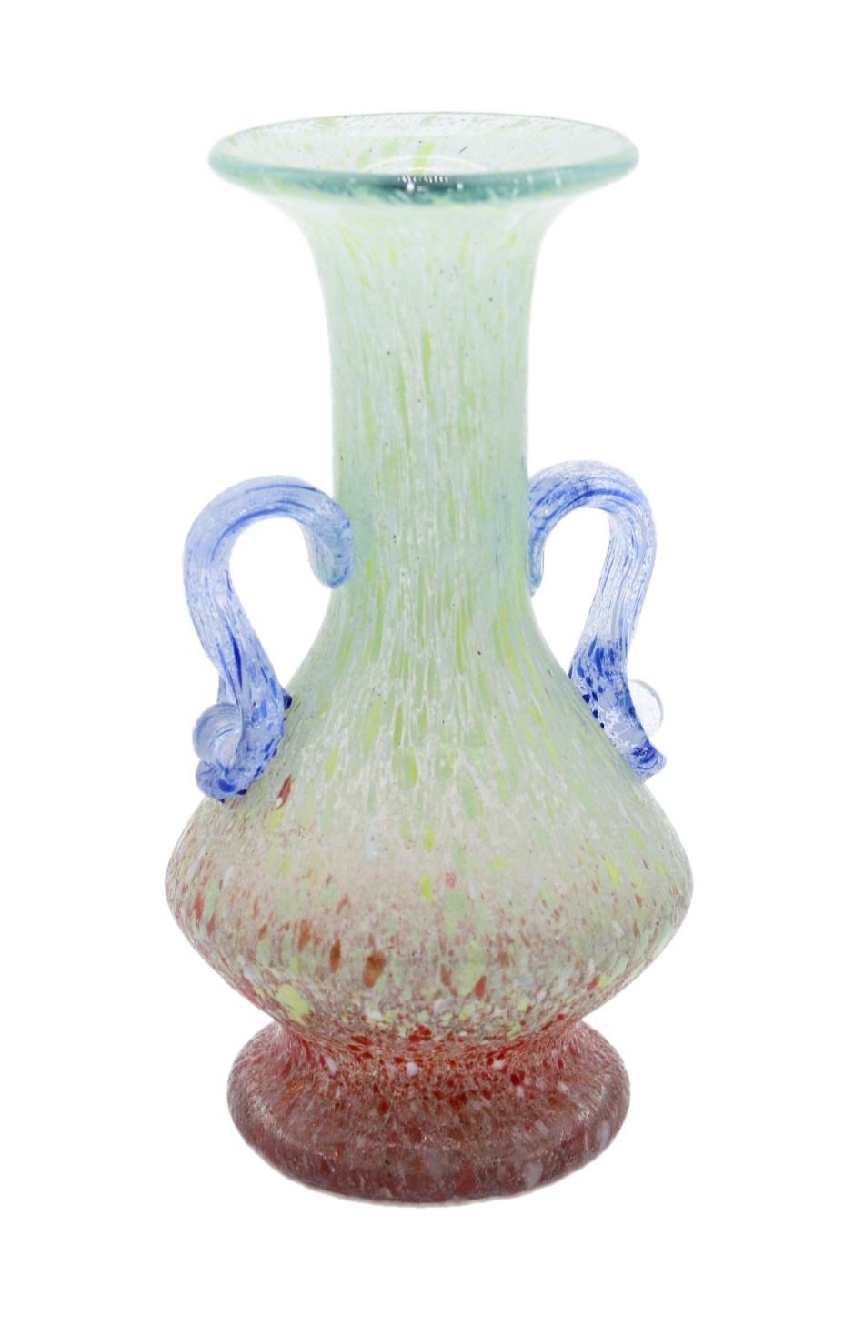 Mid-Century Modern Multicolor Art Glass Speckled Handled Small Vase