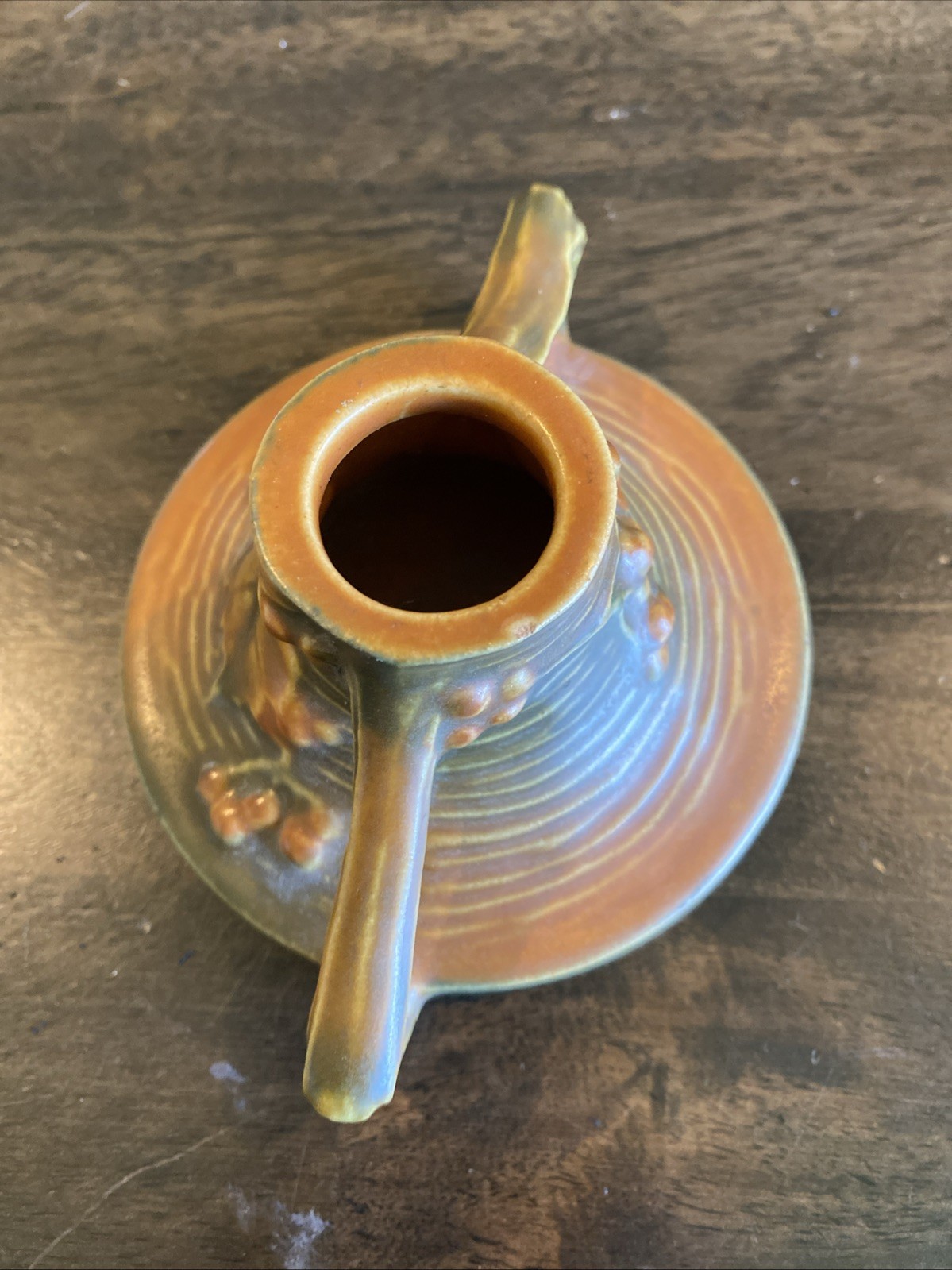 Vintage Roseville Pottery Brown Bushberry Pattern Candle Holder USA 1147-CS