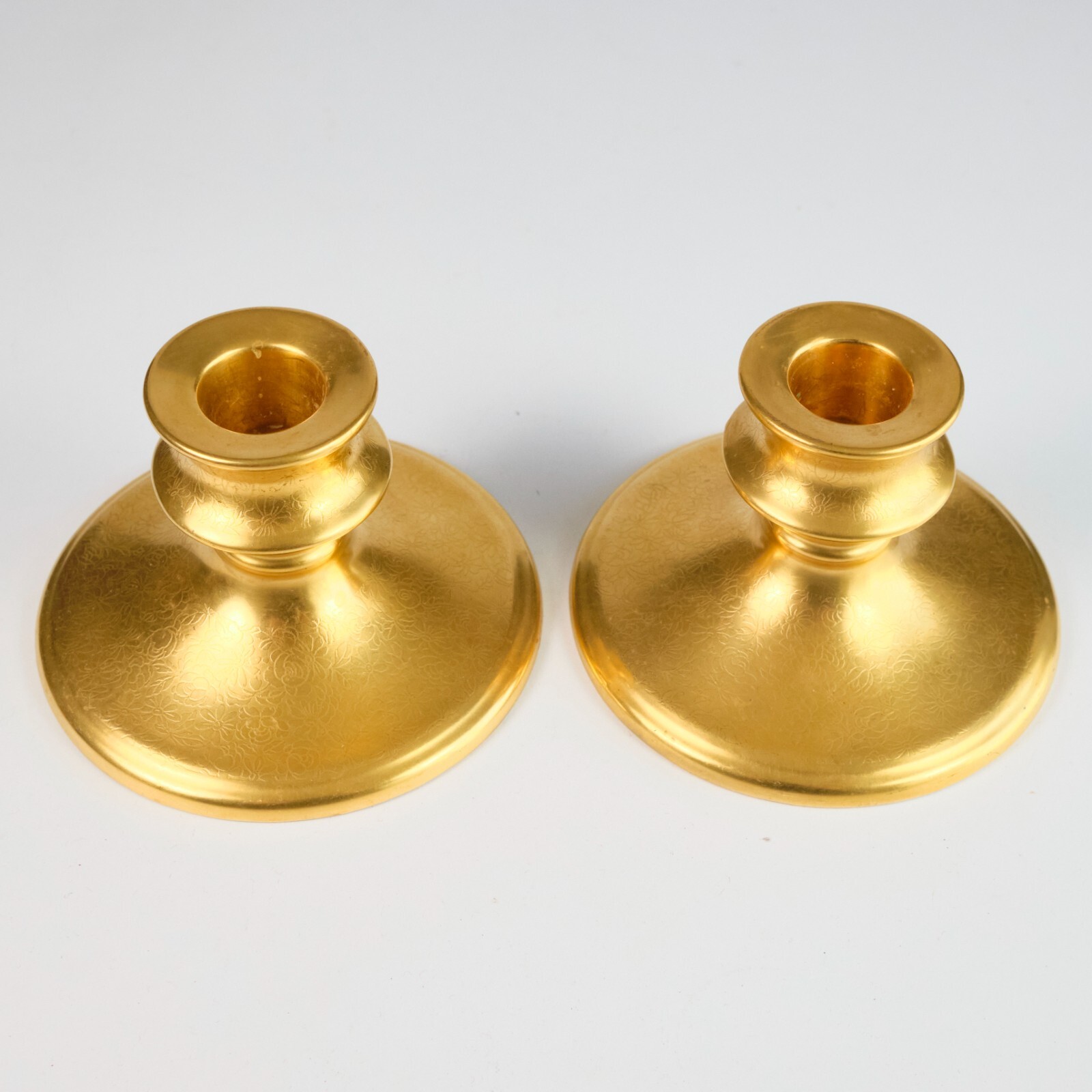 Vtg Pickard Porcelain Etched Gold Gilt Candle Holders Pair Rose Daisy