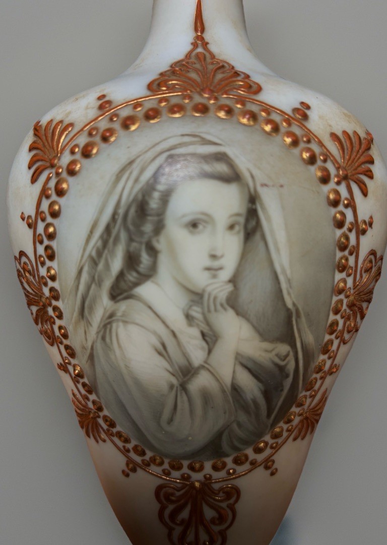 Baccarat Opaline Glass Vase With Hand Painted Woman Signed