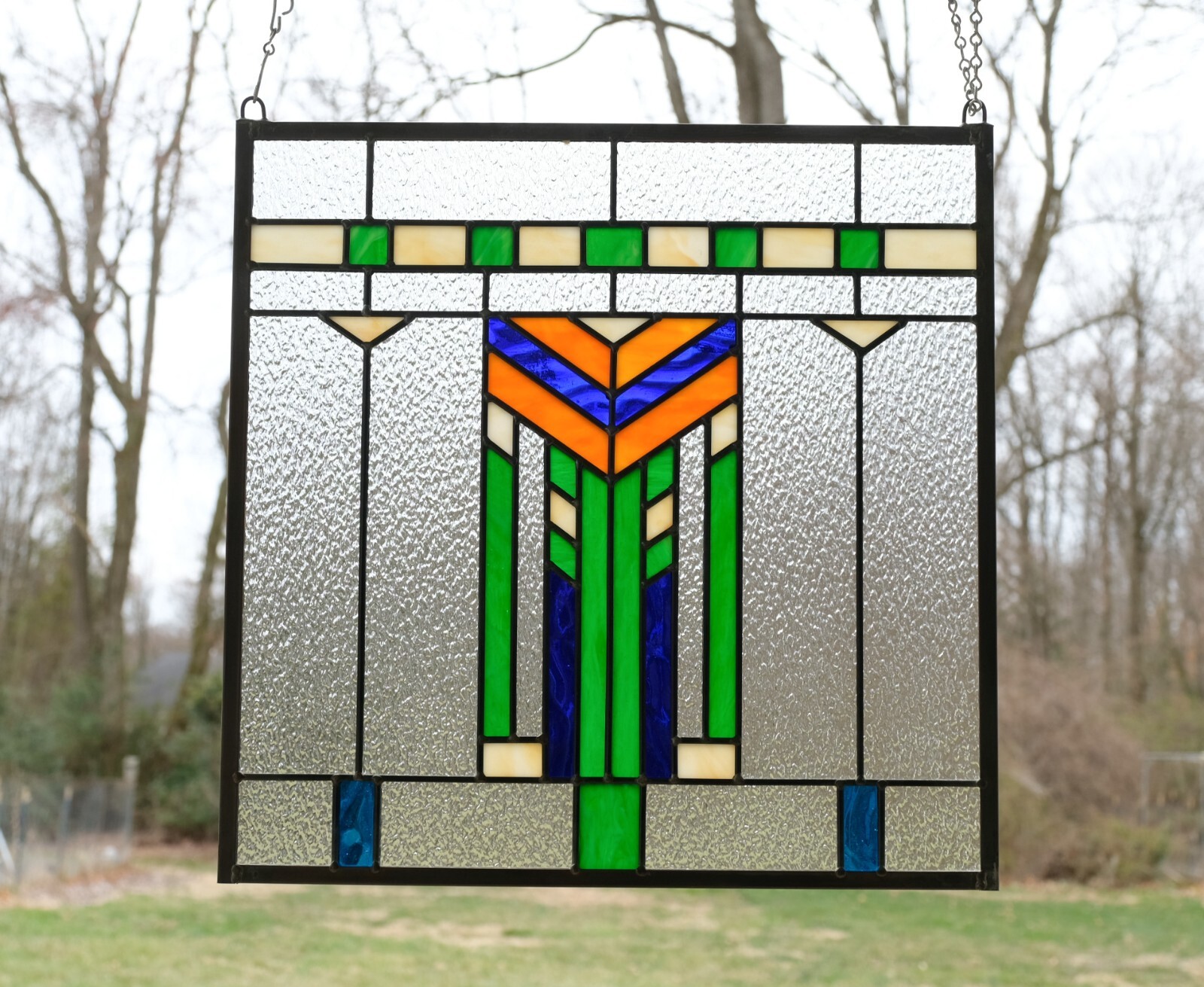 Stained Glass Window Frank Lloyd Wright Inspd Panel Prairie Wheat 20″ x 20″