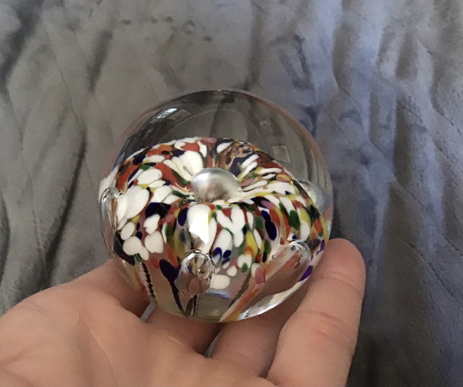 Blown Art Glass Paperweight Zimmerman ? Multi Colored Control Bubble STUNNING