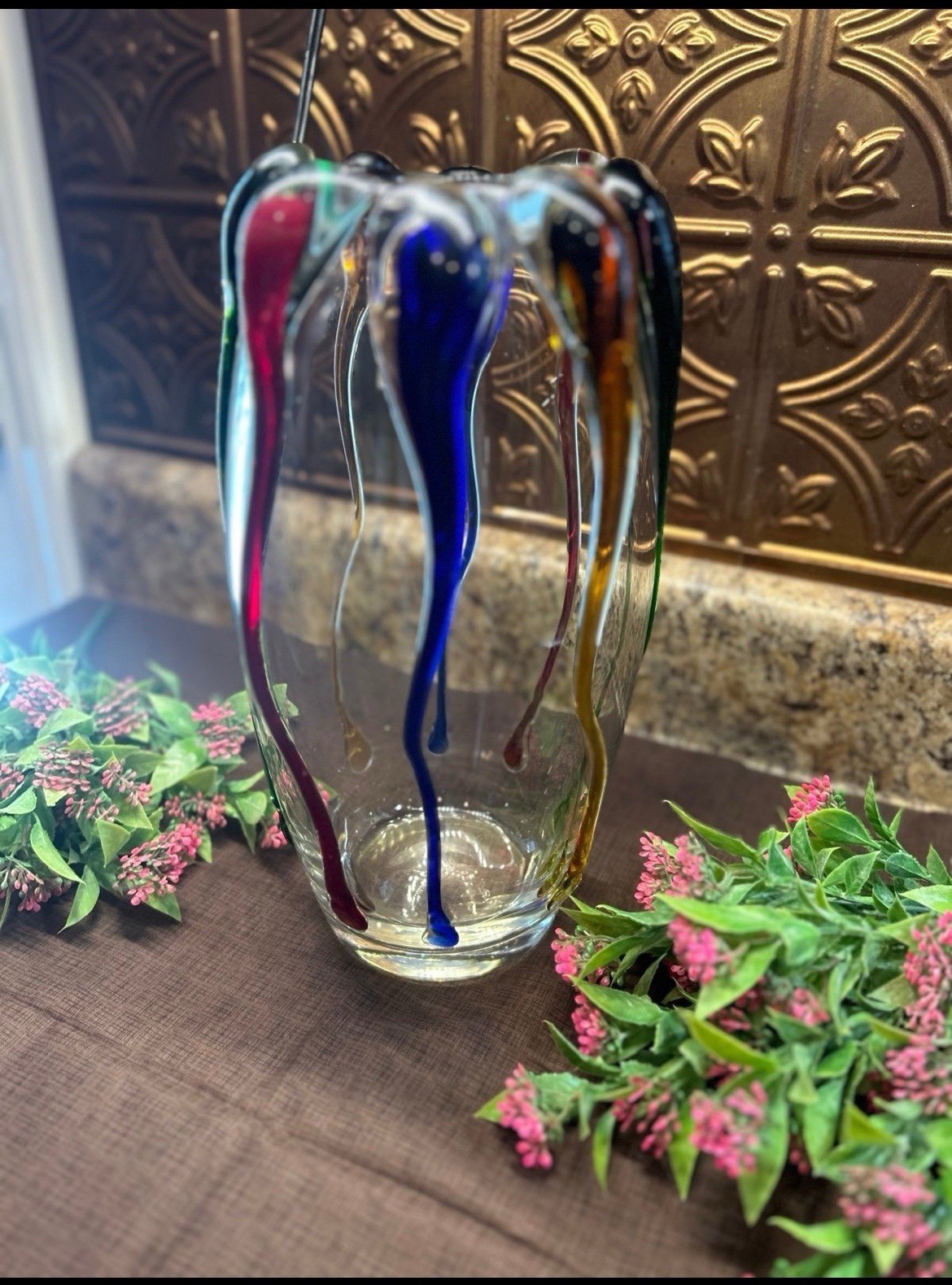Design Guild Poland Turino Multicolor Hand Blown Heavy Art Glass Vase 11.5″