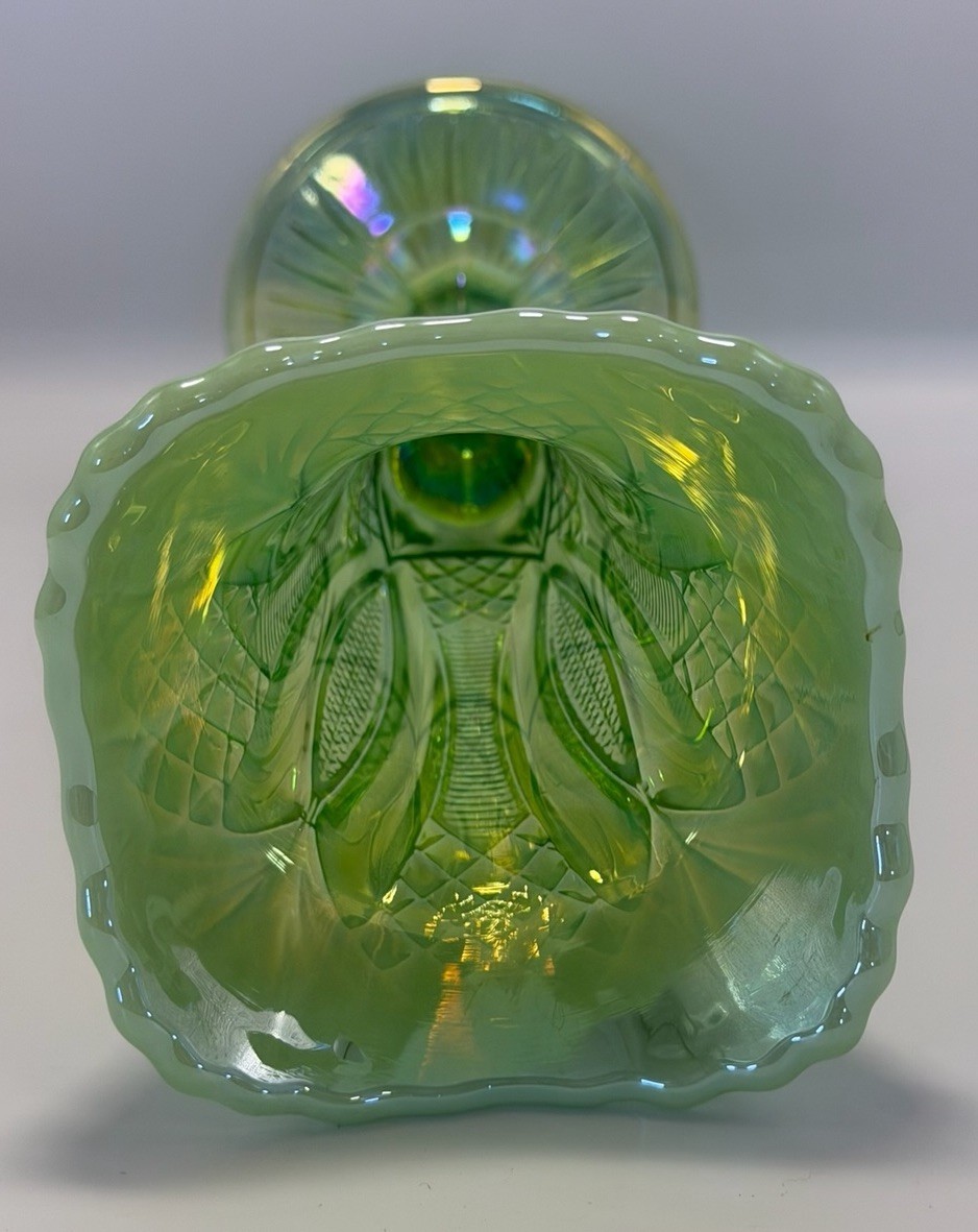 Vintage Jack in the Pulpit Green Iridescent Vase Carnival Glass 10”