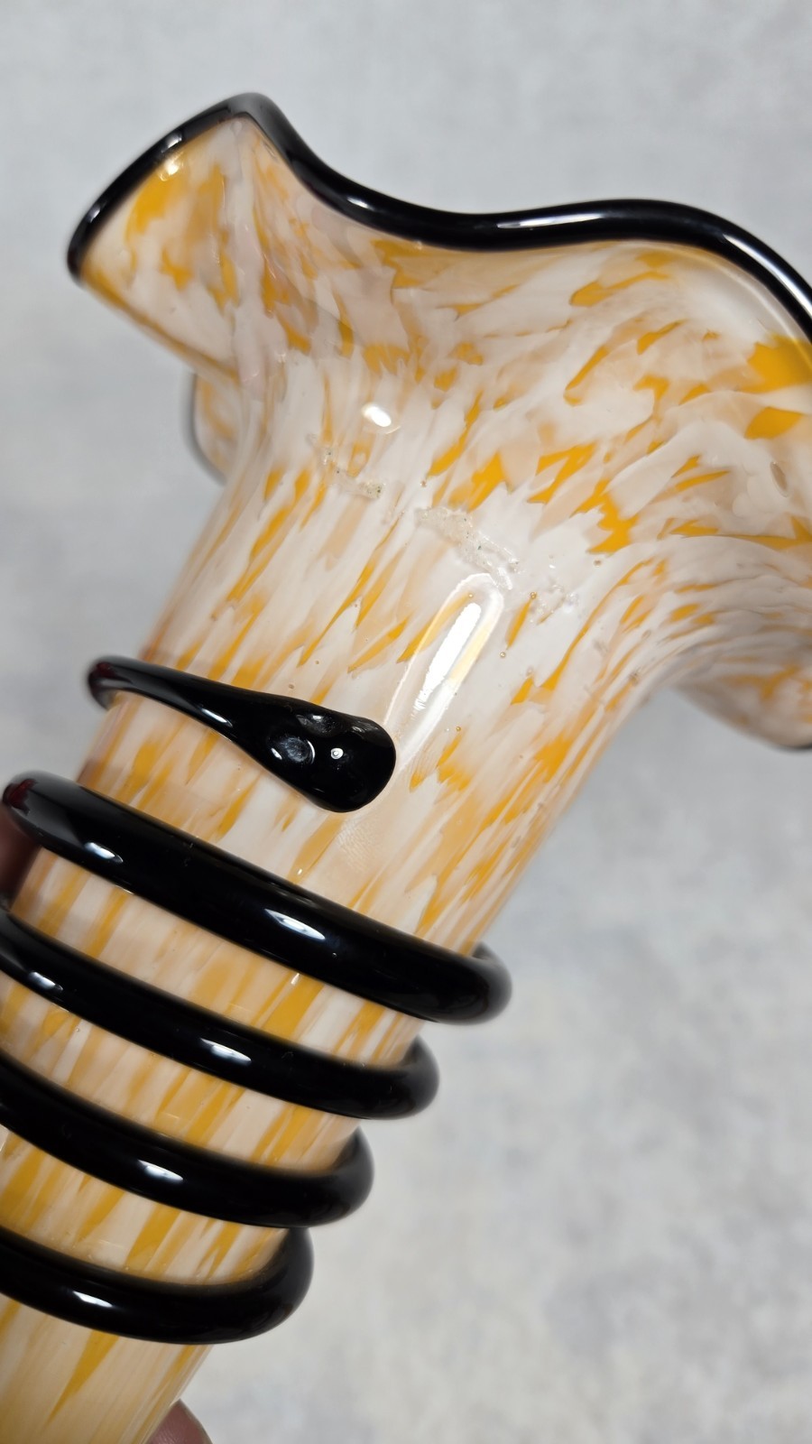 Vintage CzechoslovakiaGlass Tango ? Vase Red & Yellow Black Swirl Bohemian Lot 2
