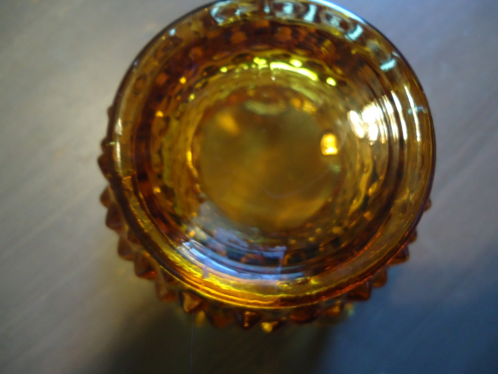Vintage Fenton Amber Hobnail Vase Ruffled Open Rose Bowl Art Glass 3″
