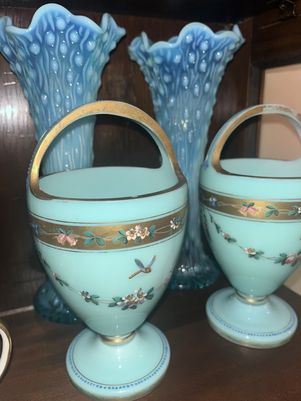 Victorian Robins Egg Blue Glass Baskets