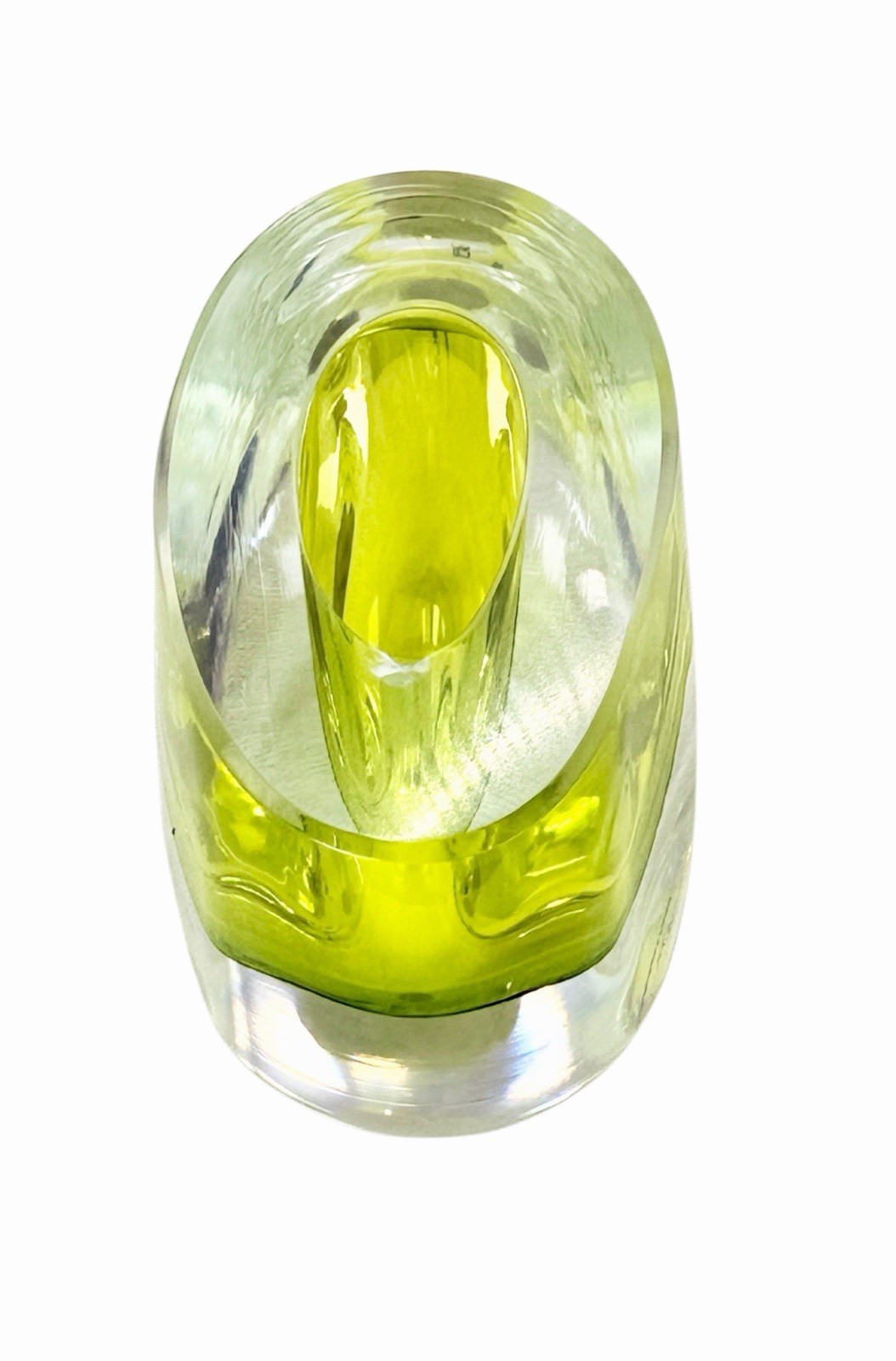 Global Views Green & Clear Art Glass Vase, Glossy Solid Abstract, 4 in, Poland