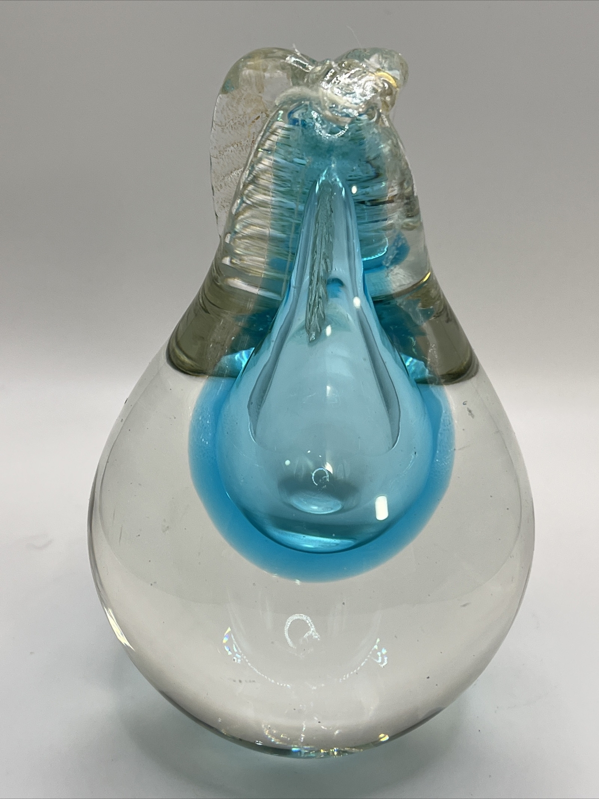 Vtg Chalet Canada Art Glass Blue Gold Clear MCM Paperweight Pear PLEASE READ