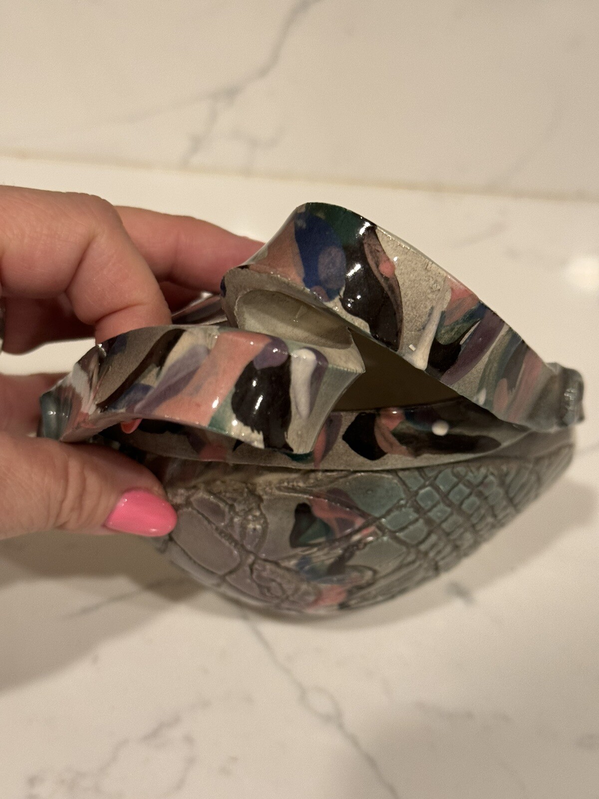 Brutalist Patchwork Abstract Art Pottery Vase Purse Shape One Of A Kind Piece