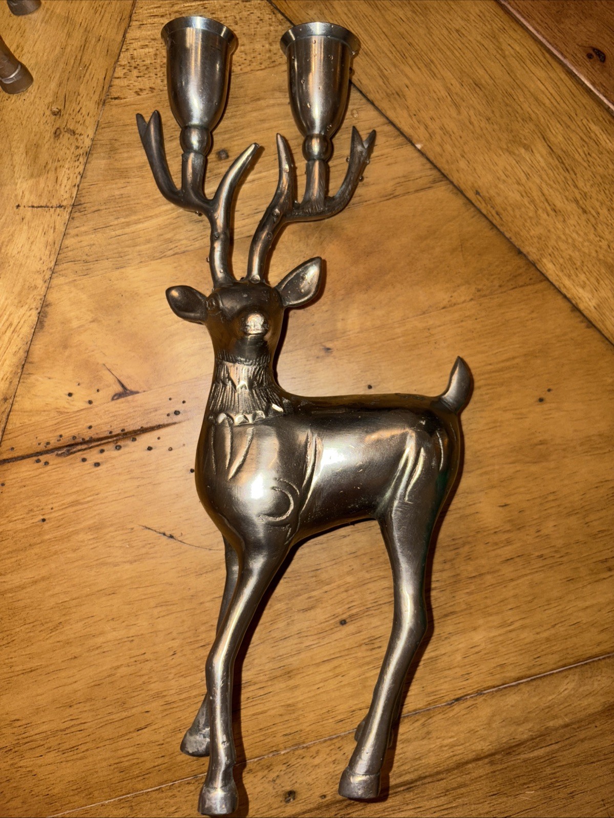 Set Pair Of 2 vintage reindeer Candle Holder candlelabra silver plated 10inch