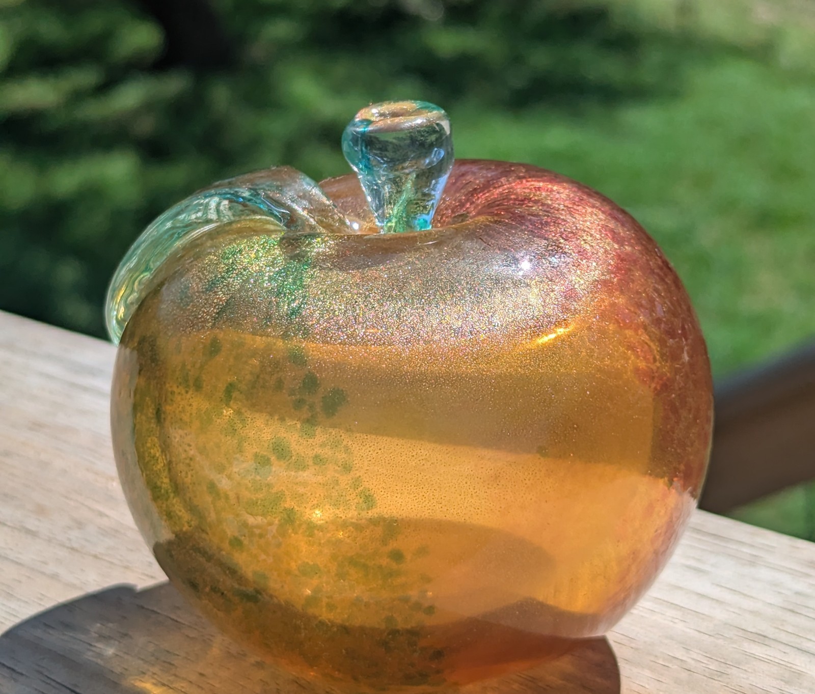 Vtg 50s BARBINI Red Green Gold 4″ MURANO Aventurine Glass APPLE Figurine BOOKEND