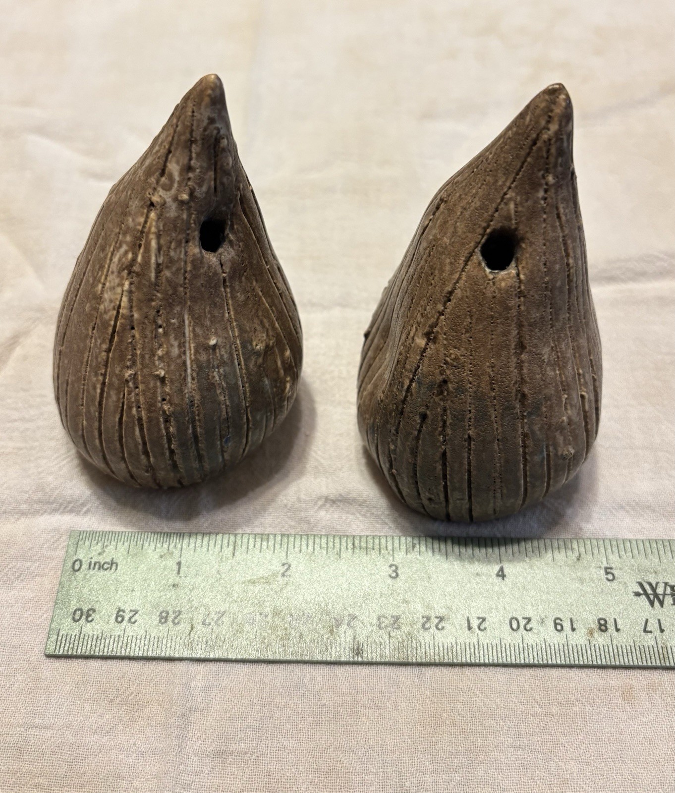 A Pair of McCarty Pottery Stylized Baby Bird Figures with Nutmeg Glaze