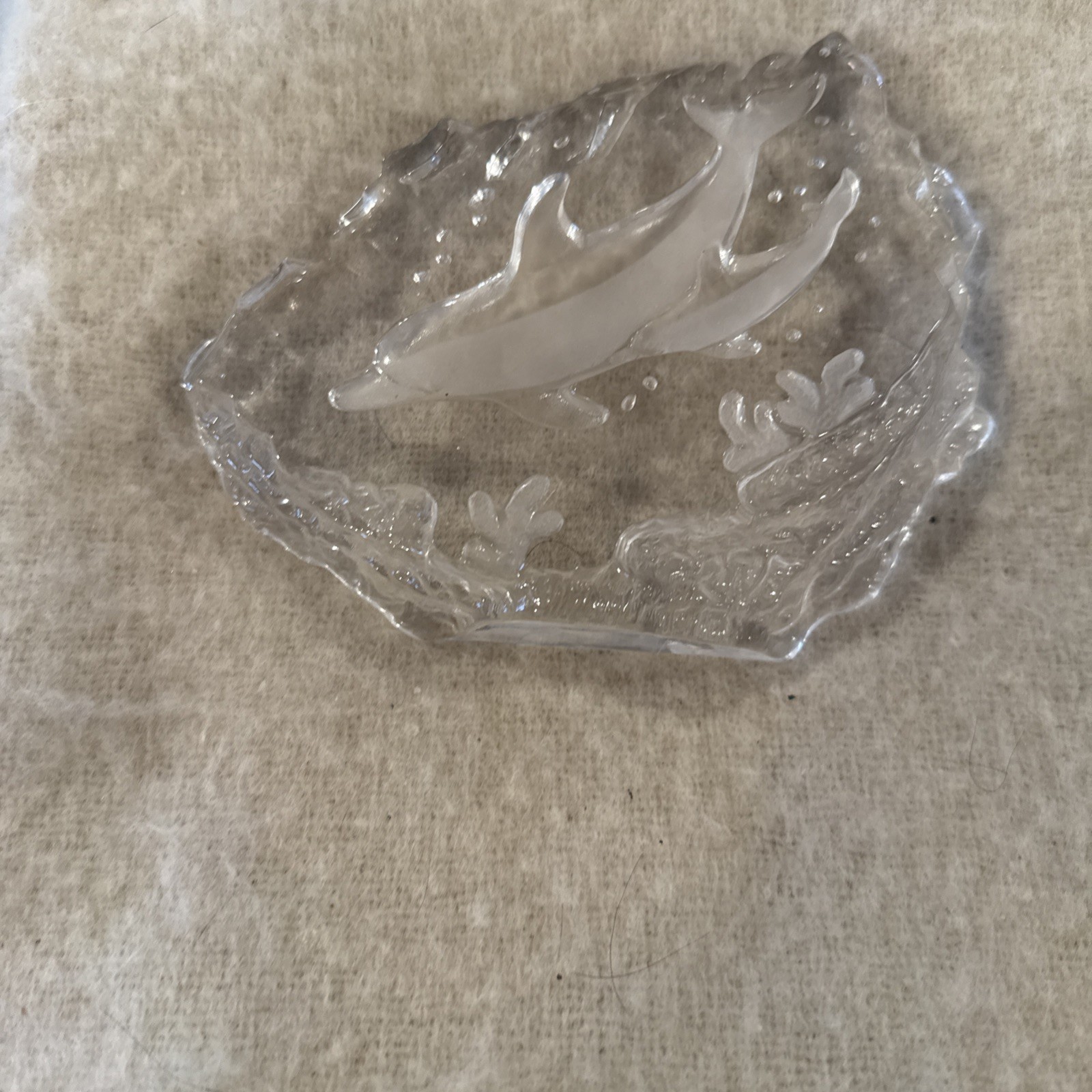 Dolphins At Play Paperweight Clear And Acid Etched