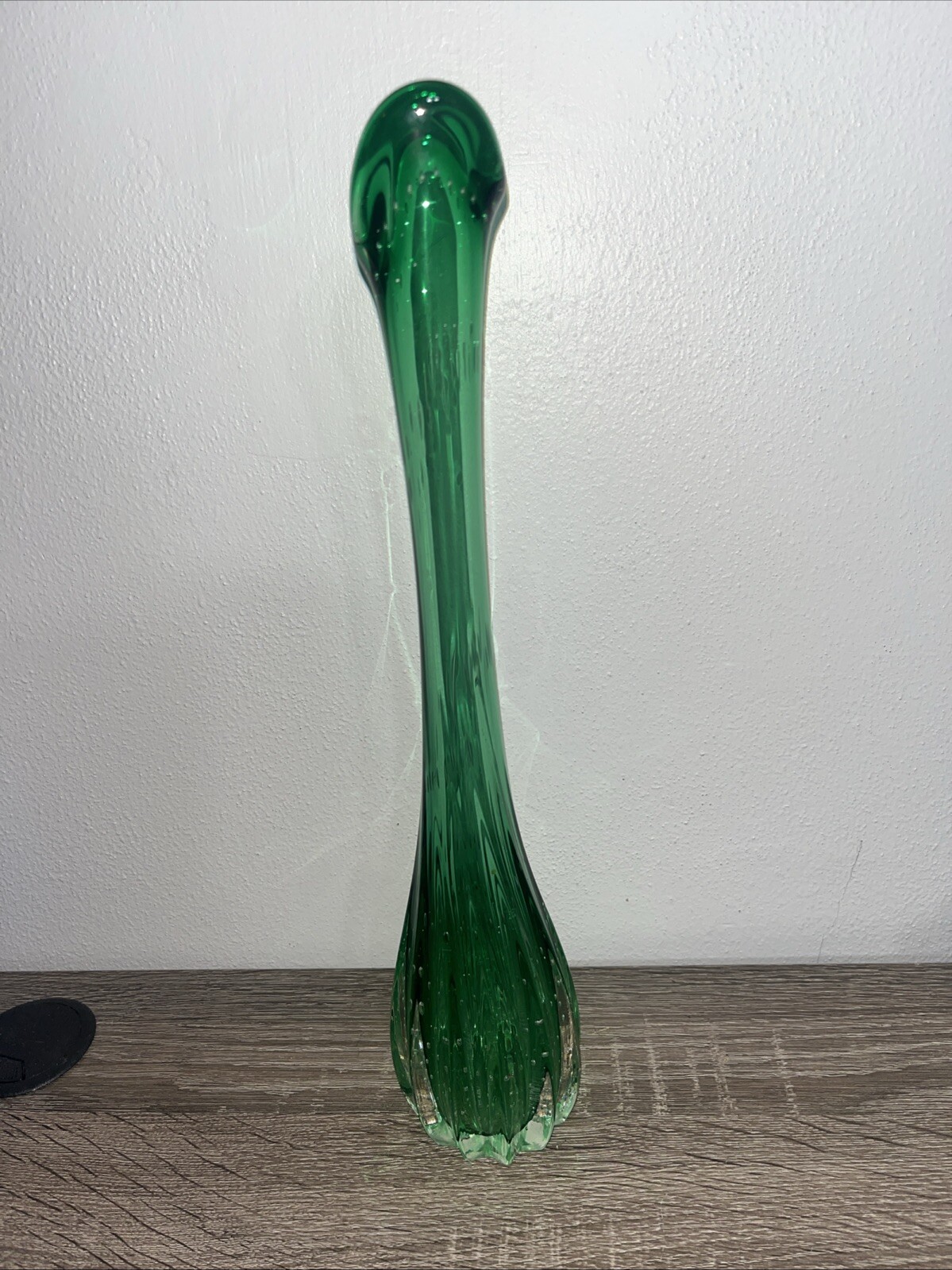 tasteful vintage glass art dark green glass 14inch vase with thick Open Top