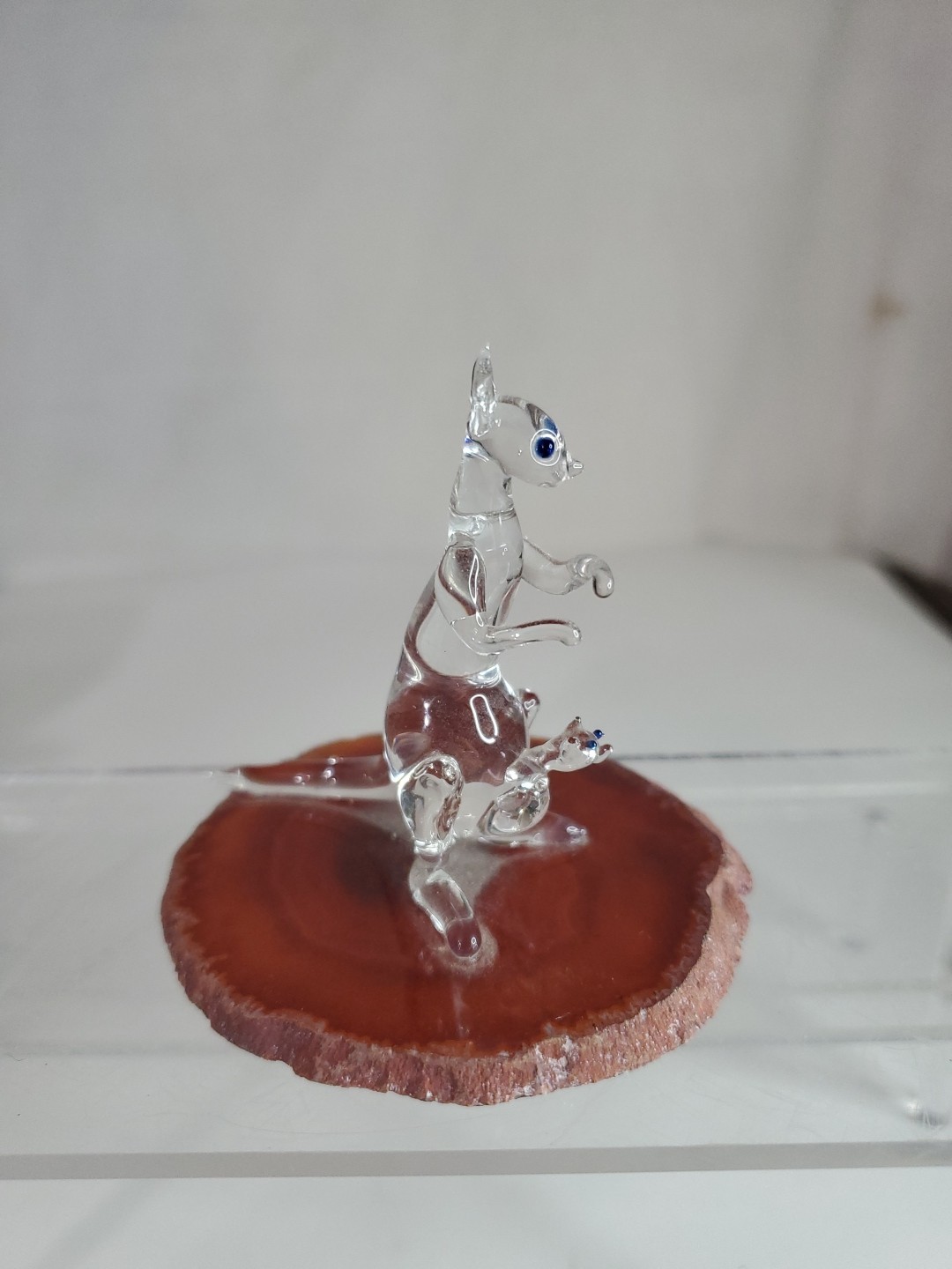 Glass Baron Hand-Blown Kangaroo With Joey Geode Base Figurine 2.5” Tall