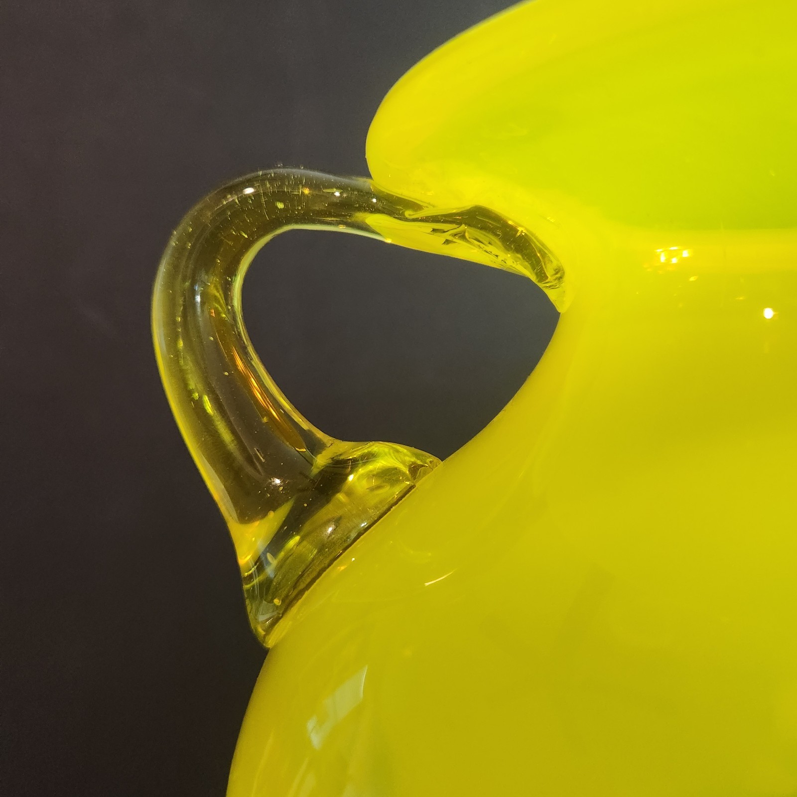VTG Yalos Murano Blown Glass Amphora Vase Canary Yellow Double Cadmium Handle