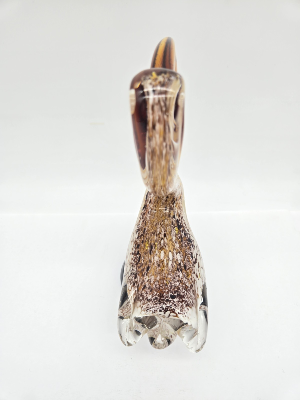 Vintage Art Glass Pelican Bird Fish Mouth Costal Beach 7.25″ Brown Murano Style