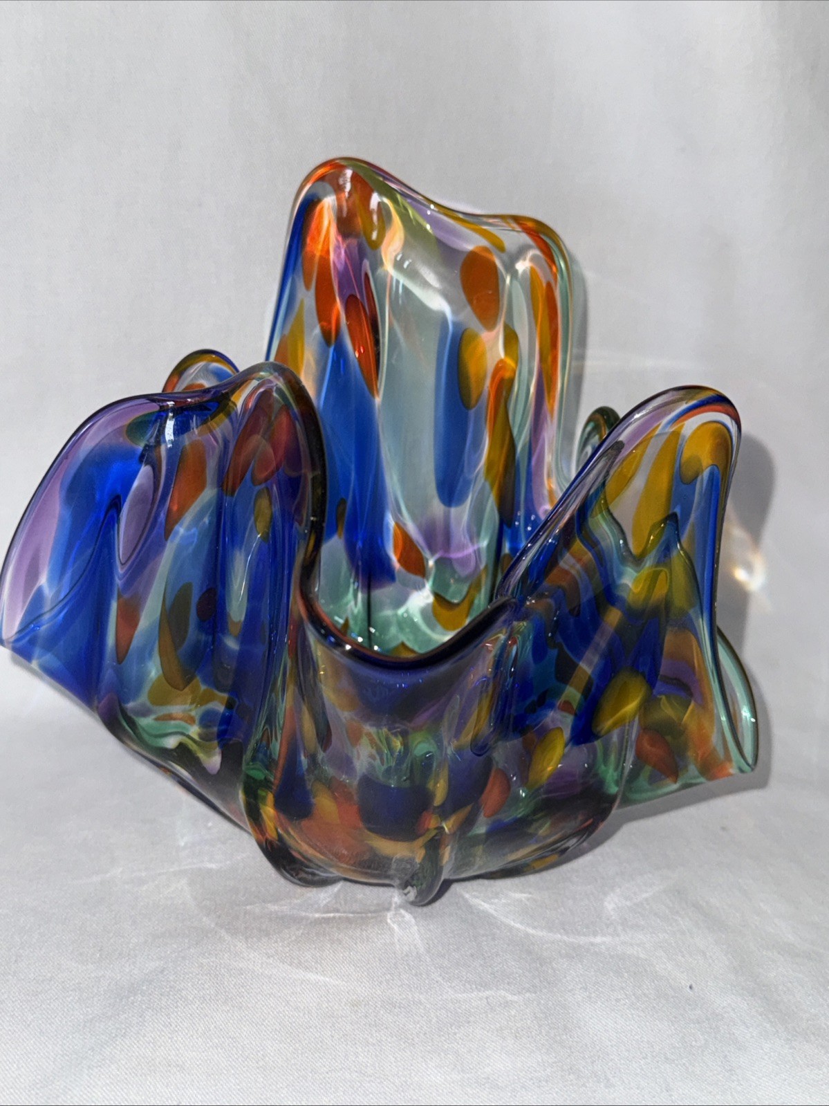 Abstract Hand-Blown Glass Vase/Centerpiece Bowl Decor Multi color