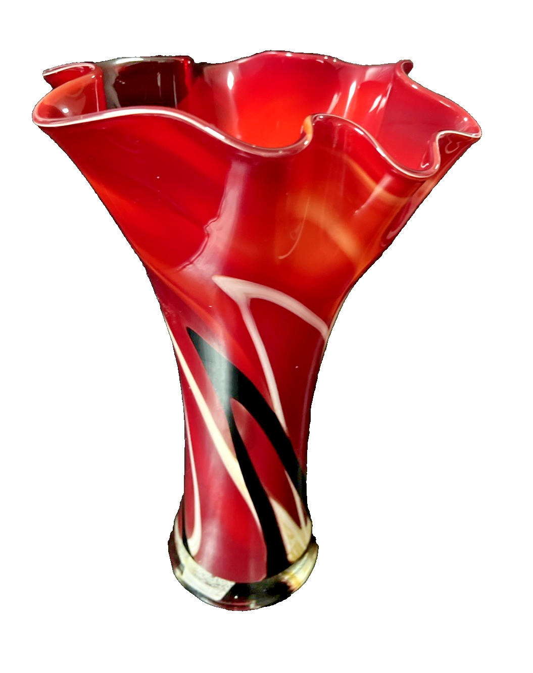 Huge Hand-Blown Large Glass Red and Black Vase 33 cm tall vintage