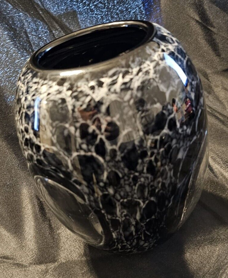 Vase Vessel Midnight Deep Blue Portal Art Glass Crystal Windows 9″ x 7″ Rare