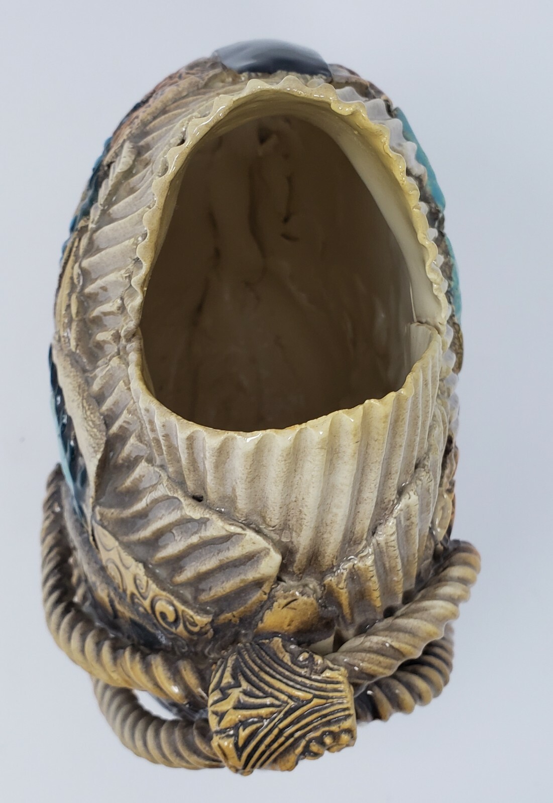 2015 GAIL MARKIEWICZ signed VASE Patchwork Shell Rope Design OOAK Studio Pottery