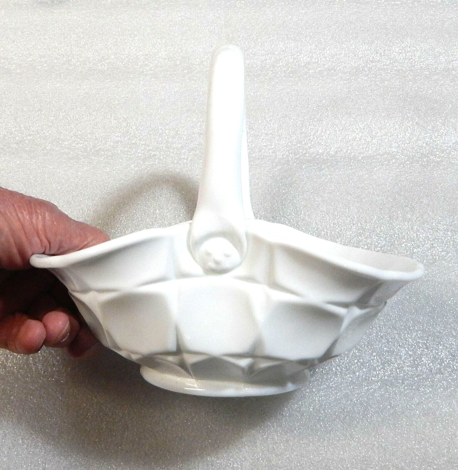 Milk Glass Basket 8 x 6 x 7 1/4″ Vintage Indiana Glass Constellation NO Defects