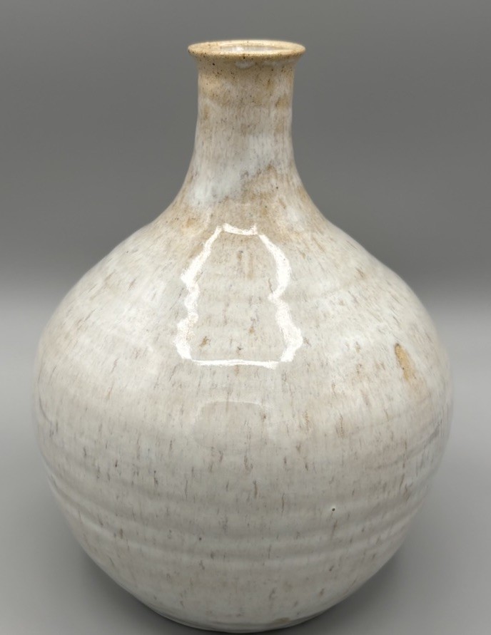 Signed Studio Pottery Vase dated 1993 Cream Speckled Stoneware