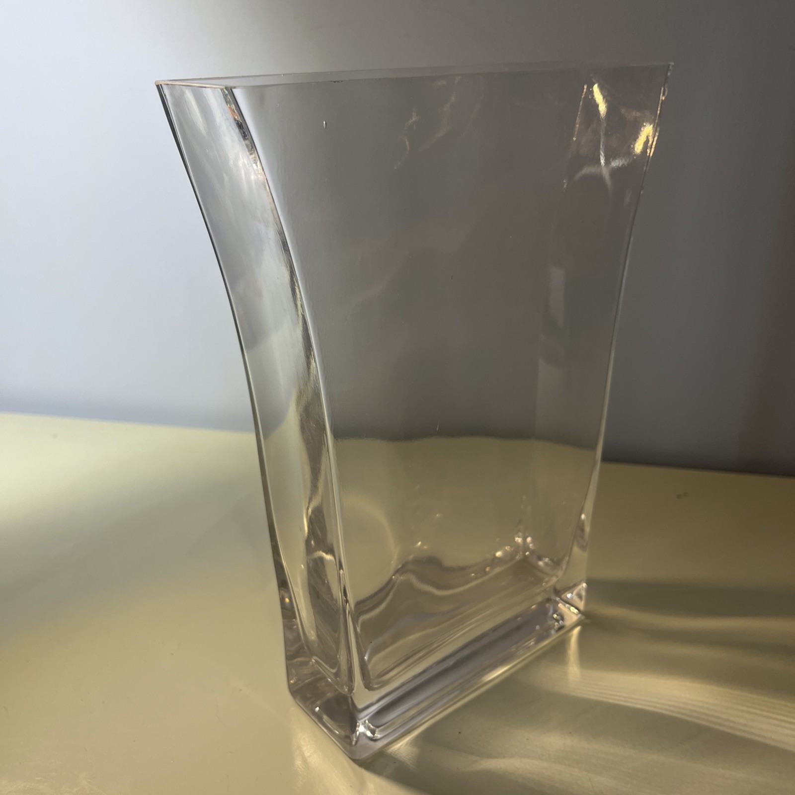 Clear Thick Glass Rectangle Flared Vase Home Decor Table Shelf Accent 9.8” X 7”