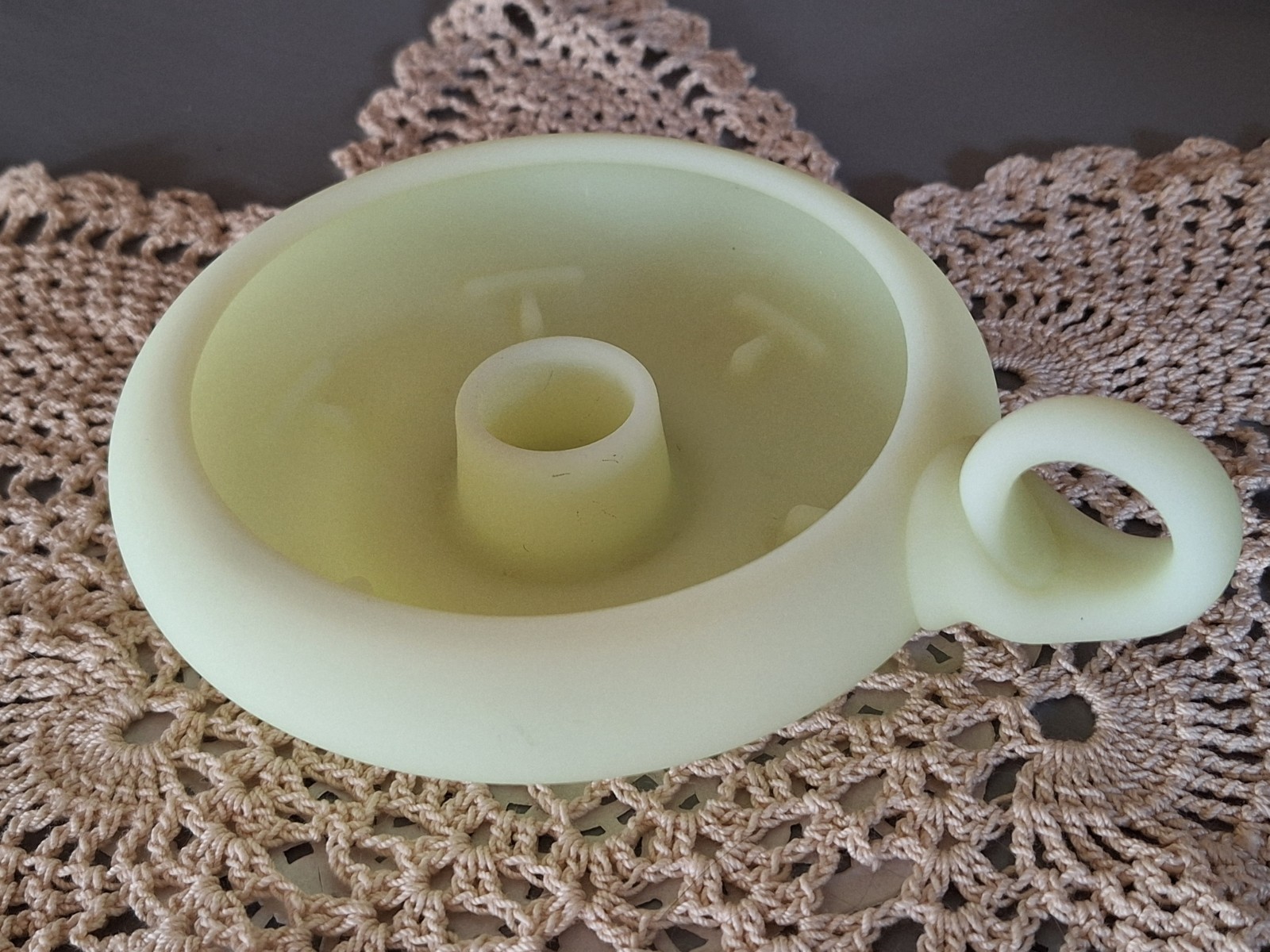 Fenton Custard Uranium Glass Vintage 7 inch Fingerloop Candle Holder UV Glow