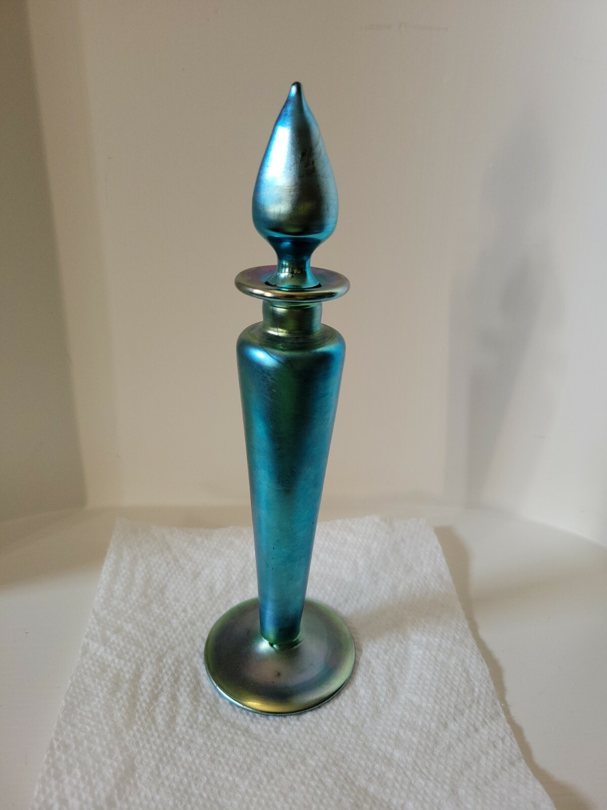 Antique Carder Era Steuben Blue AURENE Perfume Cologne Bottle w/ Dauber #1414