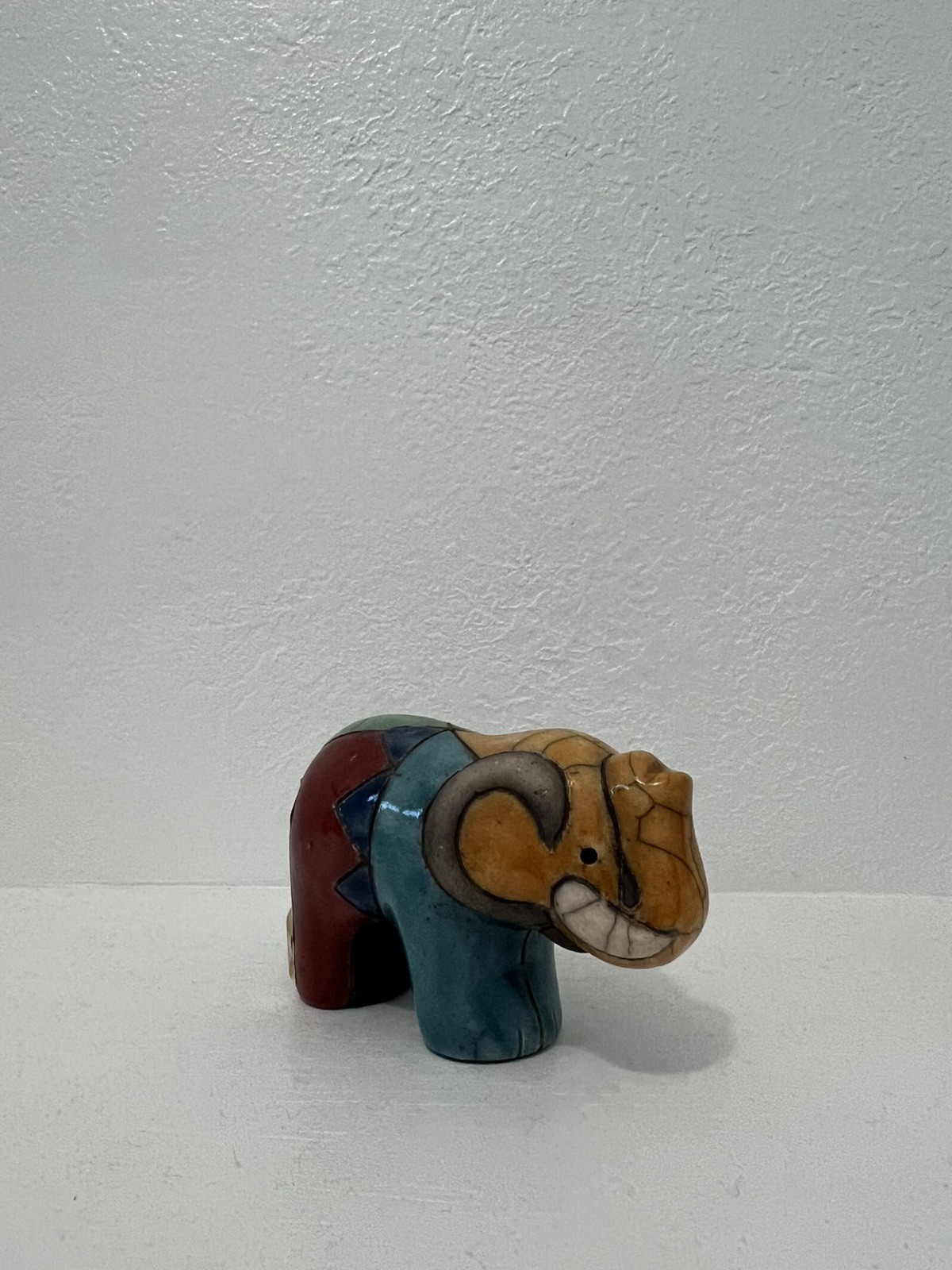 Raku Pottery Elephant Figurine South Africa Hand Crafted Signed Glaze Mosaic