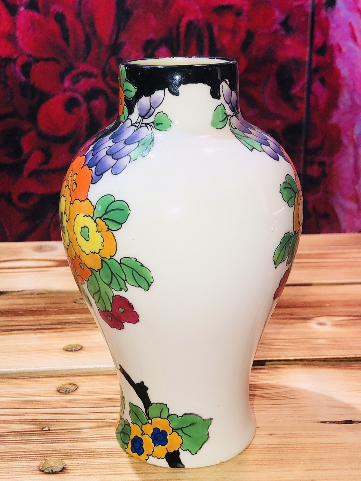 Rare Royal Doulton Mandarin Ware Flamingo Vase by Robert Allen. Pair. 6” H.