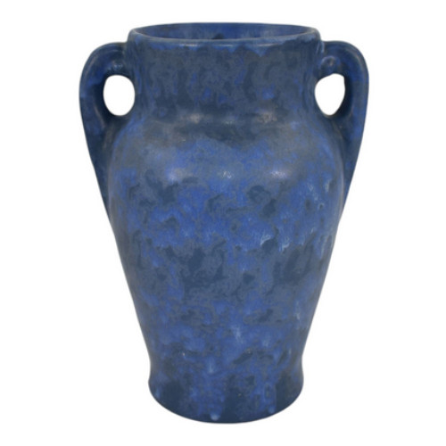 Brush McCoy Art Vellum 1930s Vintage Art Pottery Mottled Blue-Green Vase