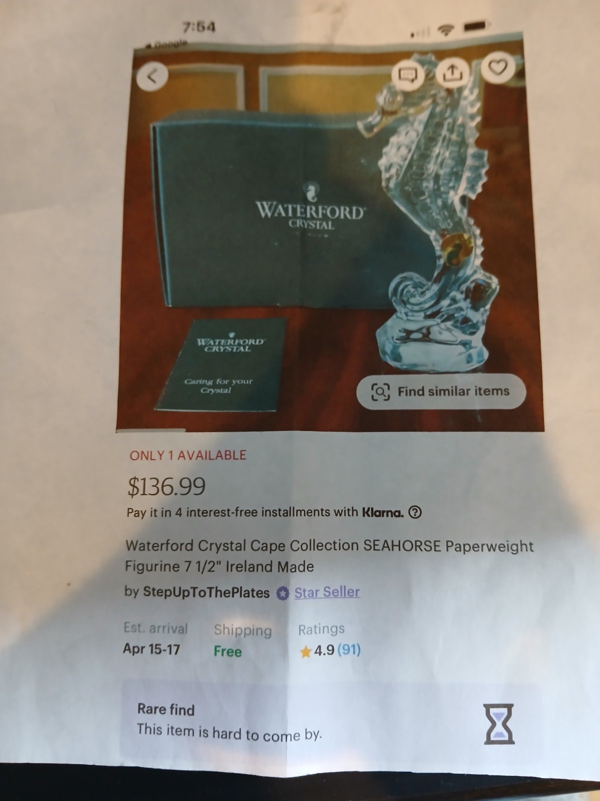 Waterford Crystal Giftology Cape Collection 7.25″ Seahorse