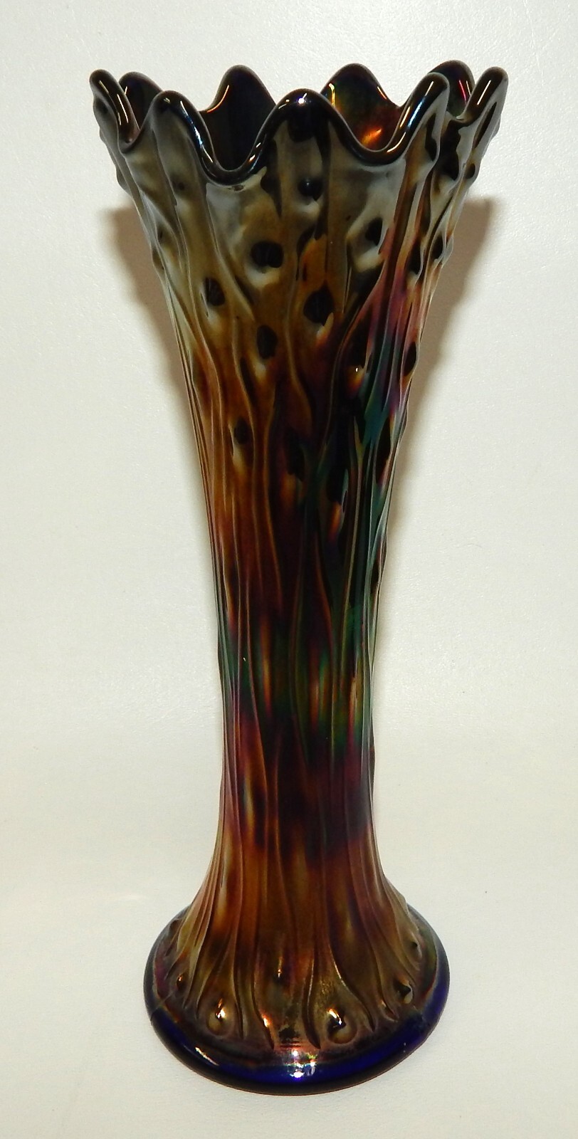 Northwood Tree Trunk Cobalt Blue Carnival Glass Swung Vase