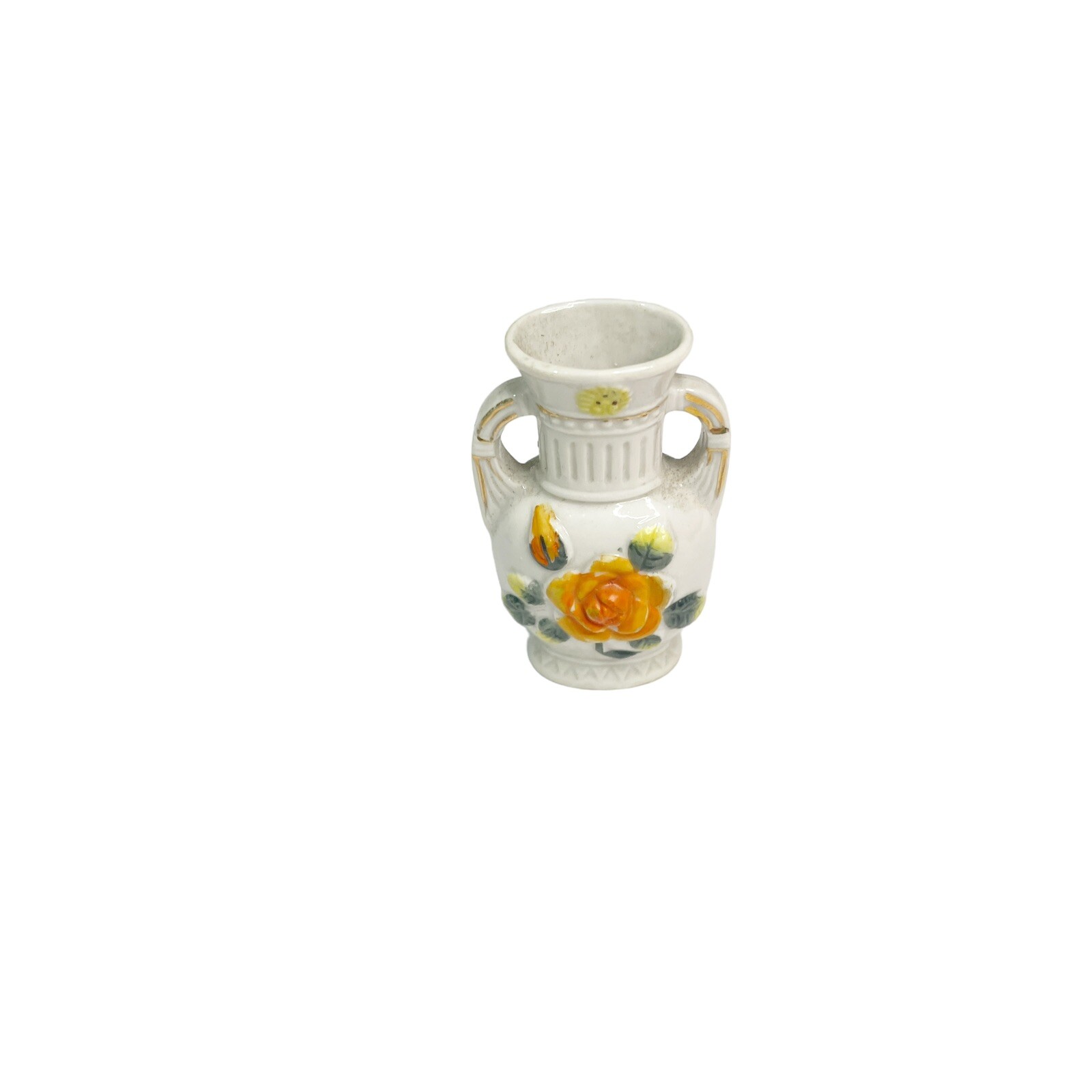 Vintage Mini White & Orange Floral Double Handled Bud Norleans made Japan