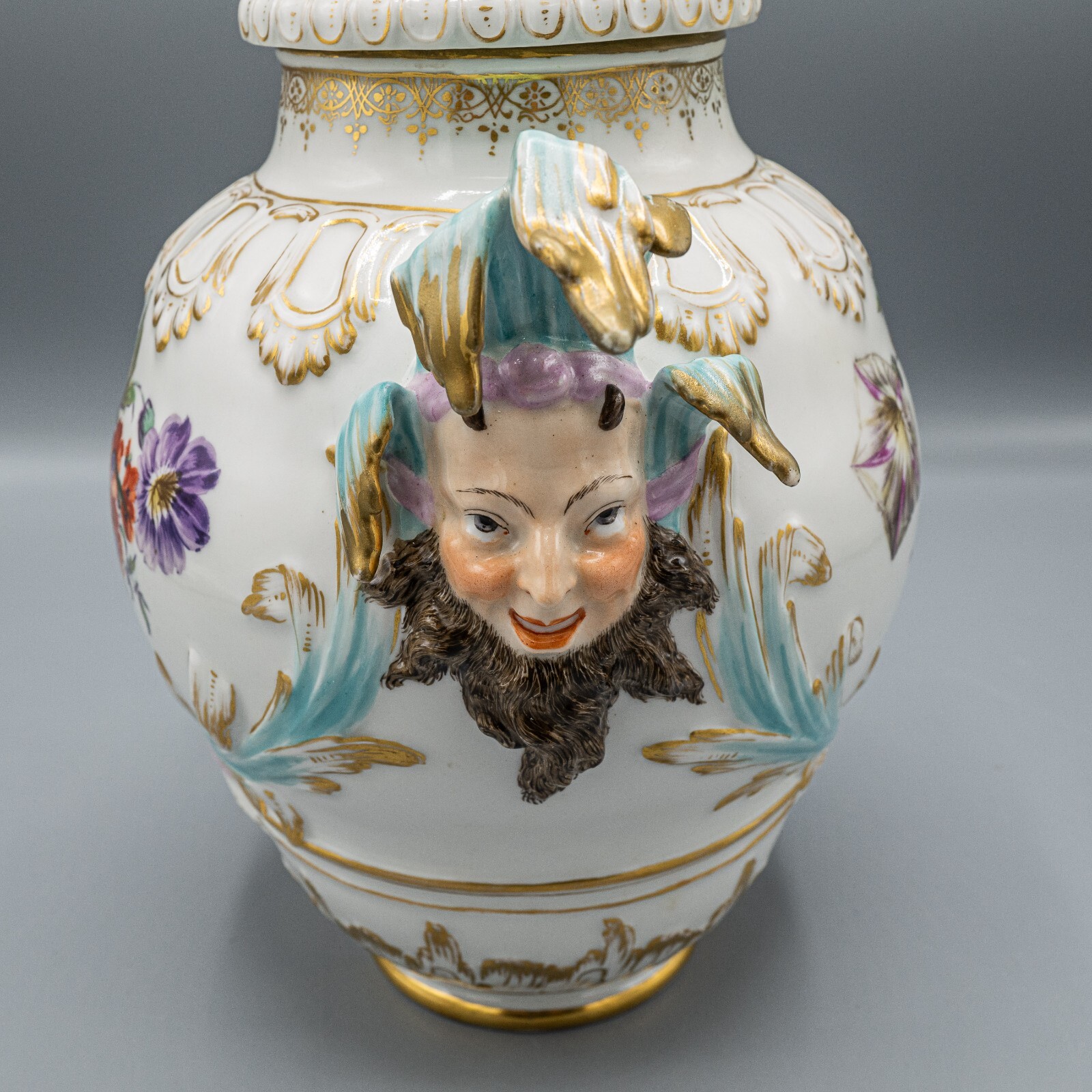 KPM Royal Berlin Covered Urn Putti Eagle Jester Floral Flowers Antique 13 1/2″ H