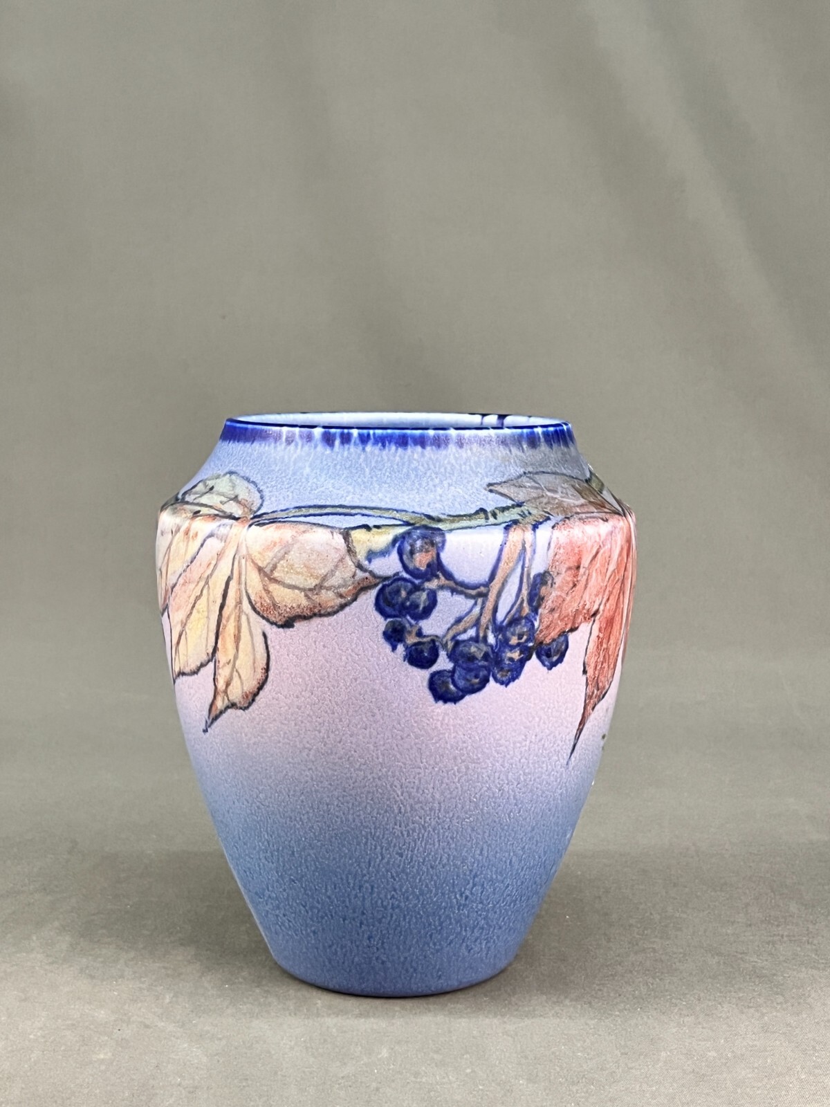 Rookwood Leaf & Grape 6 3/4″ Vellum Vase Shape 1780 Elizabeth Lincoln c. 1930
