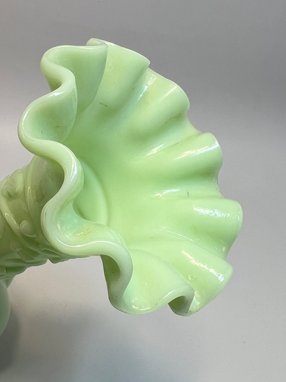 Antique French Portieux Green Opaline Molded Glass Vase