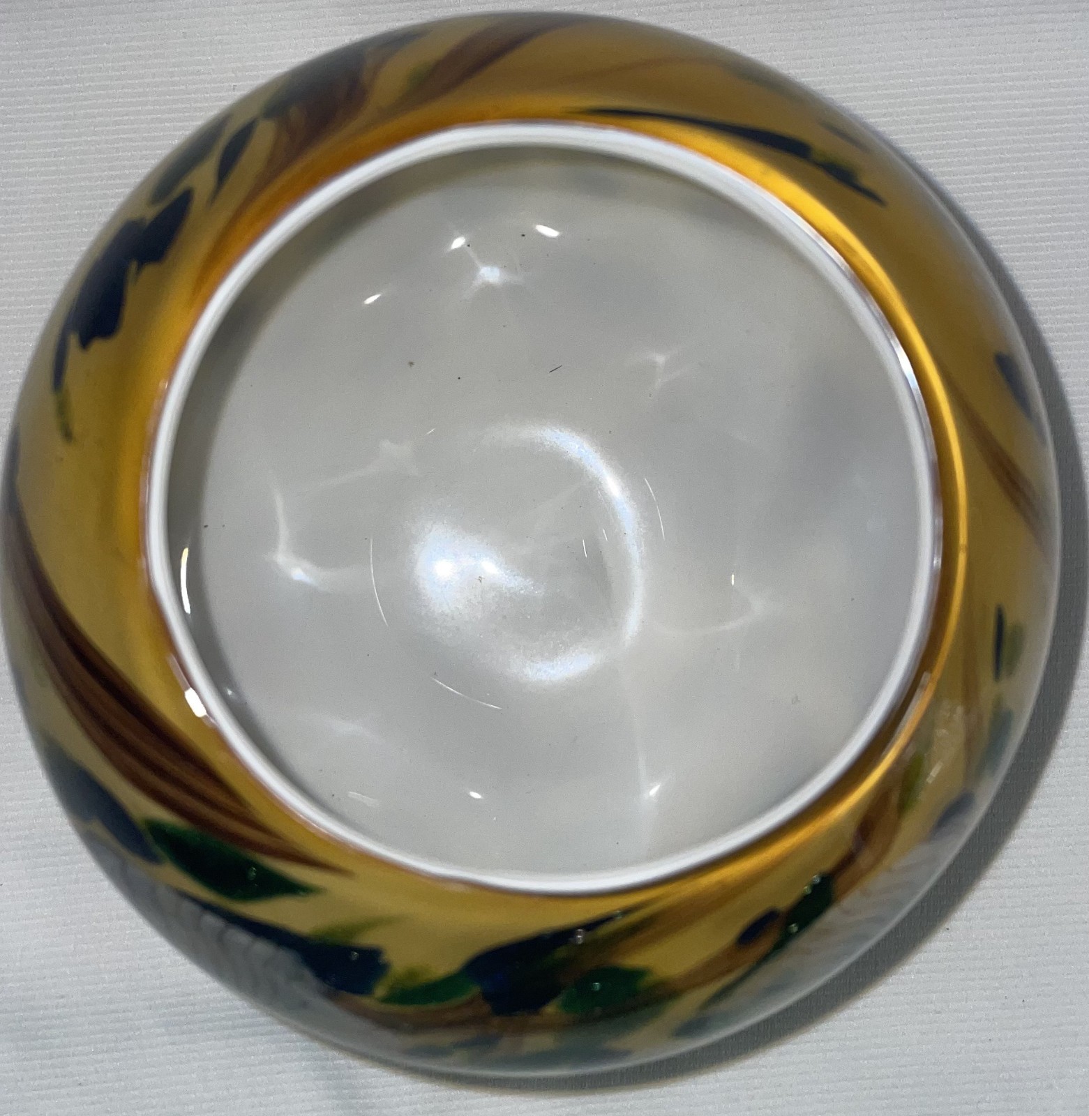 Studio Art Glass Round Multi-Color Glitter Vase W/ White Interior Pontil Mark