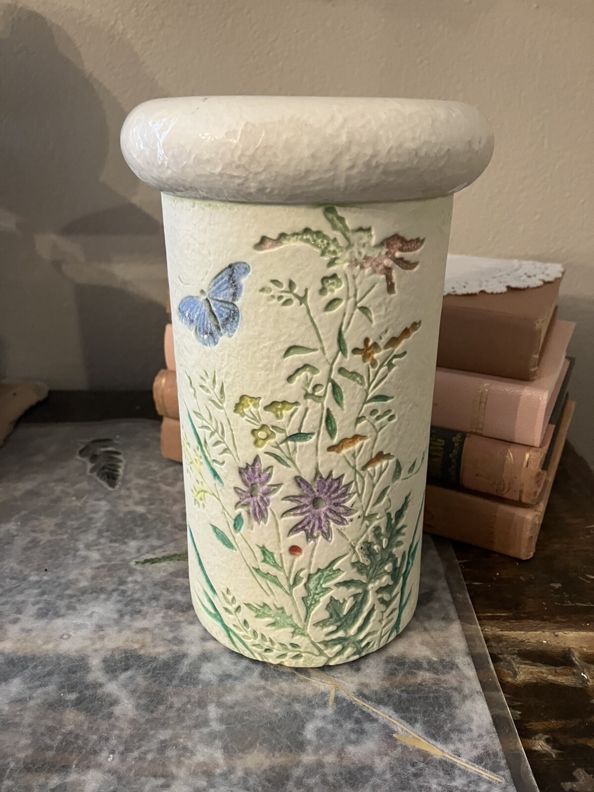 Vintage Nature Wildflower Boho Butterfly Impression Vase Handmade Art Flower