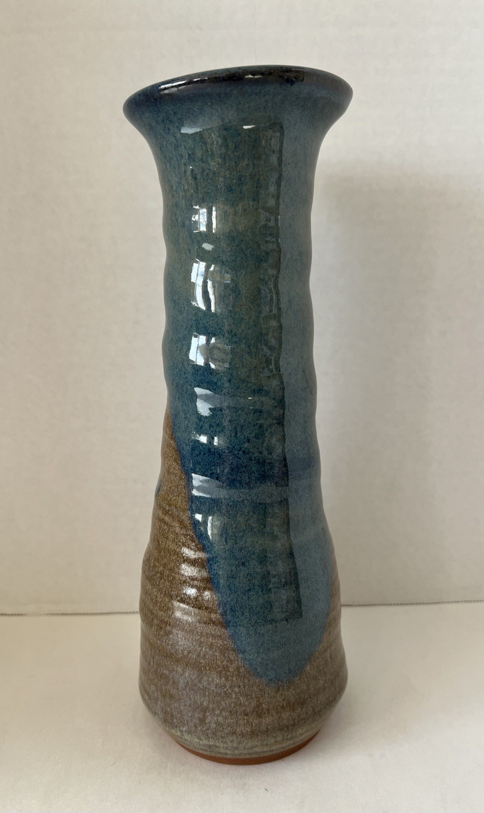 Studio Art Pottery Hand Thrown Ceramic Drip Glazed Vase 11” Artist Signed Blue